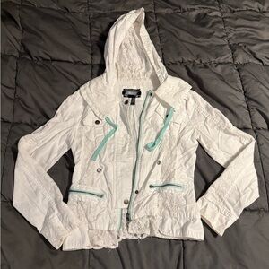 Daytrip Women's White Utility Jacket with Mint and lace Accents